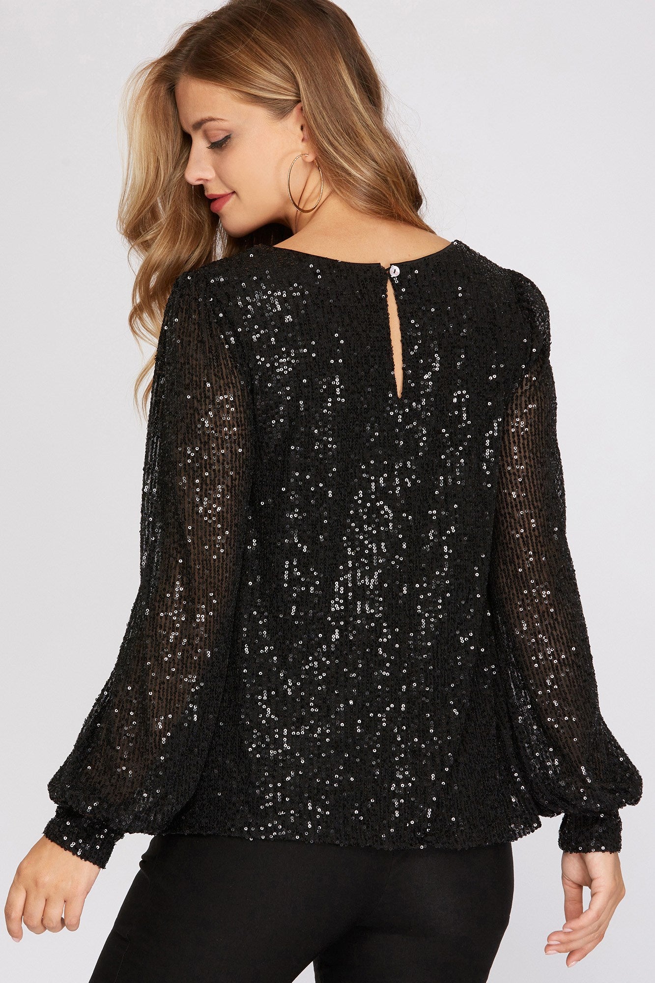 Long Sleeve Black Sequin Top