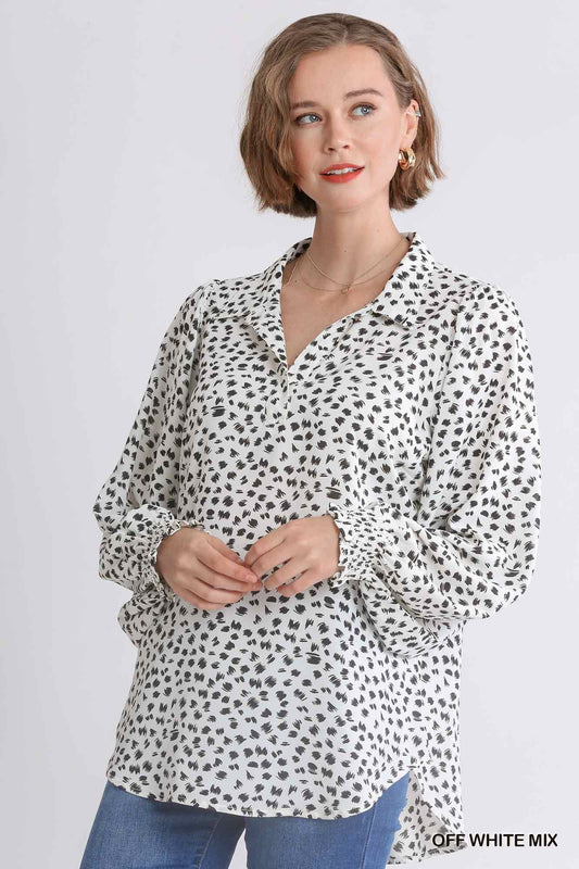 Animal Print Collared Top