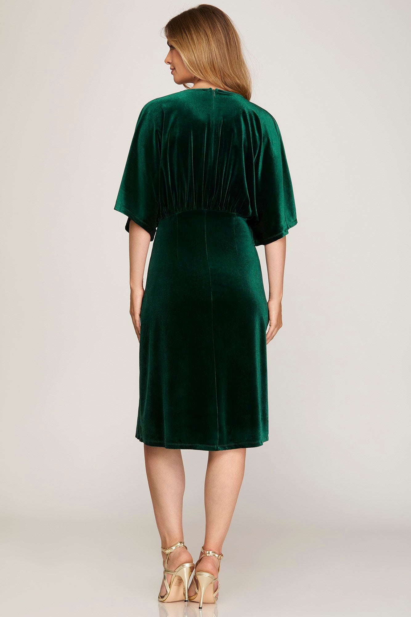 Kimono Sleeve Green Velvet Dress