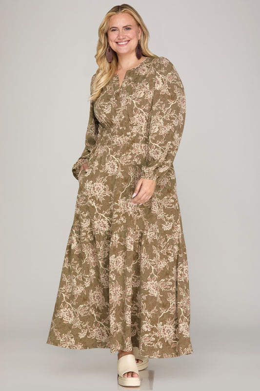 Olive Print Maxi Dress