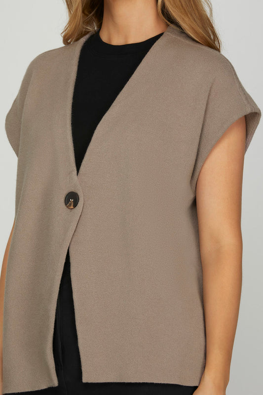 Over Sized Single Button Sweater Vest