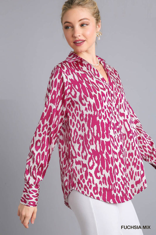 Animal Print Collared Top