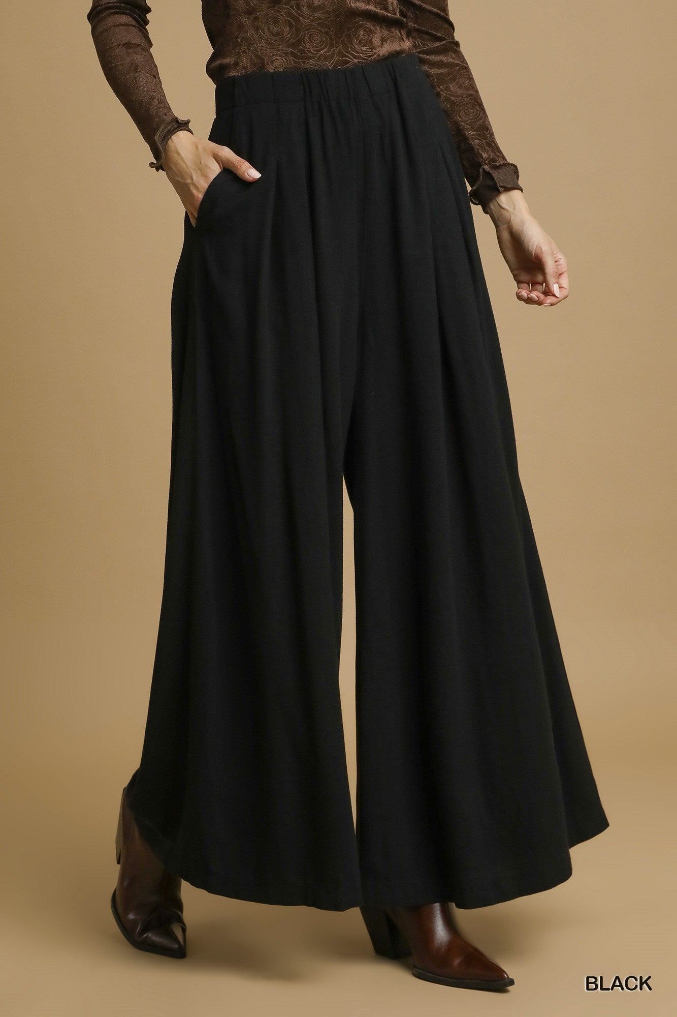 Linen High-Waisted Wide Leg Palazzo Pants