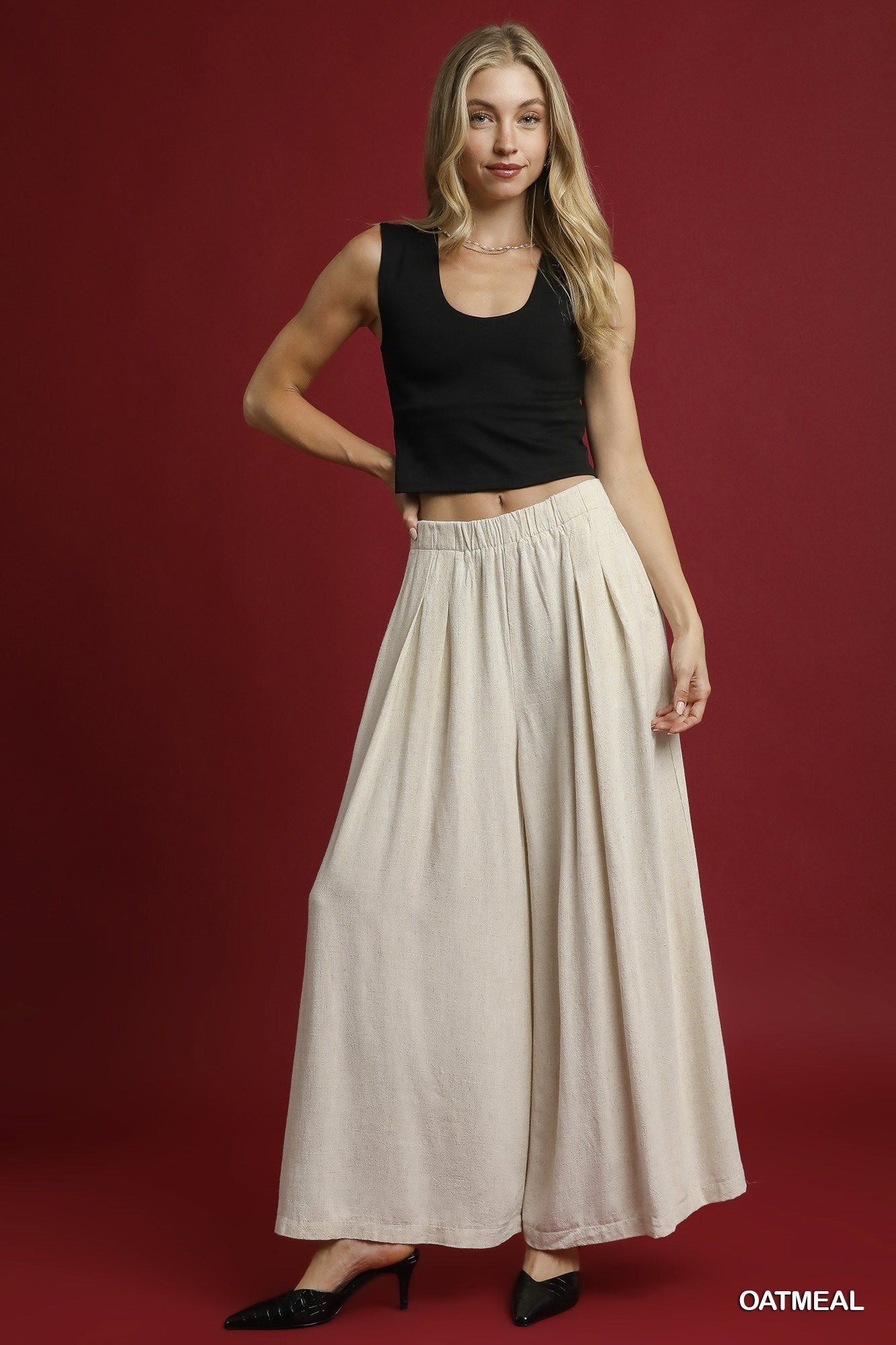 Linen High-Waisted Wide Leg Palazzo Pants