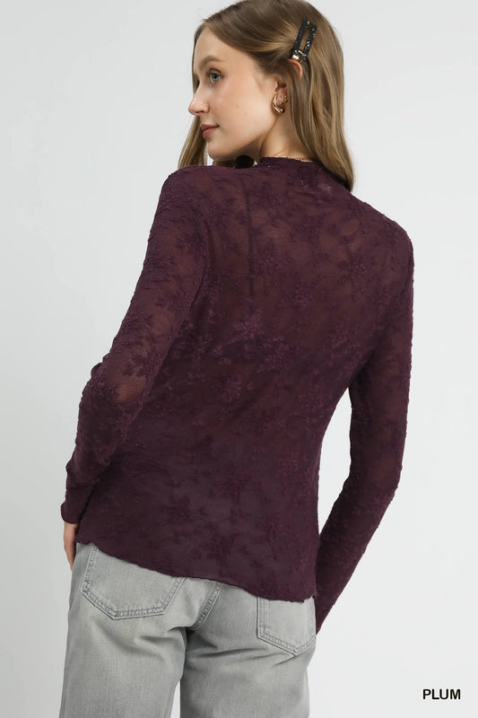 Lace Sheer Long Sleeve Top