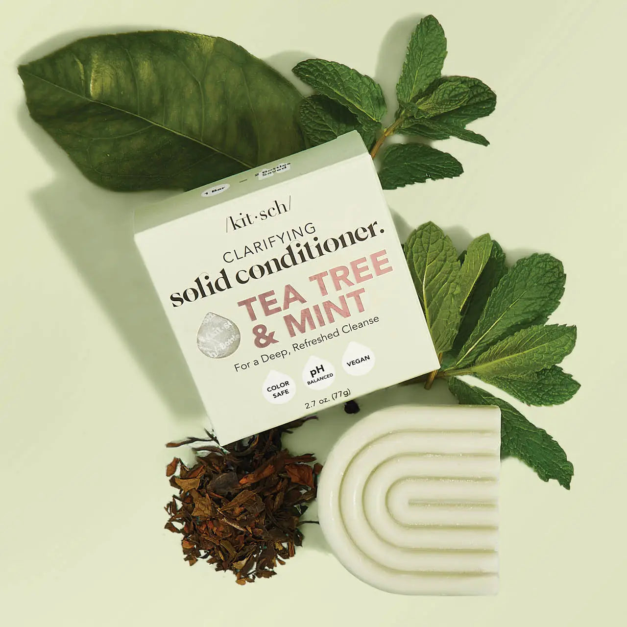 KITSCH Tea Tree & Mint Solid Natural Hair Conditioner Bar for Curly Wavy Fine Hair, Clarifying & Cleansing Organic Conditioner, Hair Color Safe, Zero Waste, Vegan, Eco Friendly, Sulfate Free