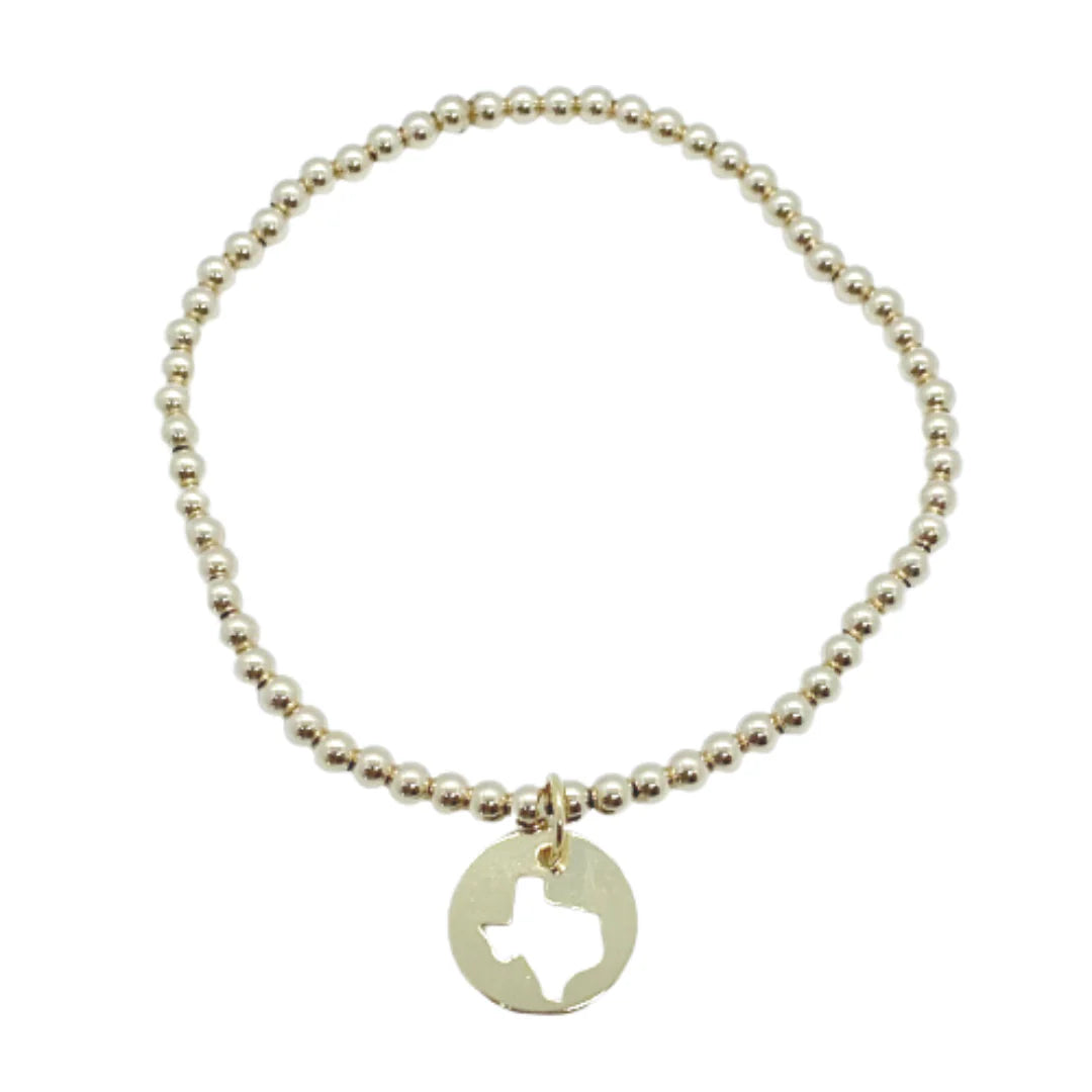 eNewton Classic Gold 3mm Bead Bracelet with Texas Charm