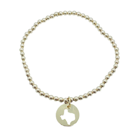 eNewton Classic Gold 3mm Bead Bracelet with Texas Charm