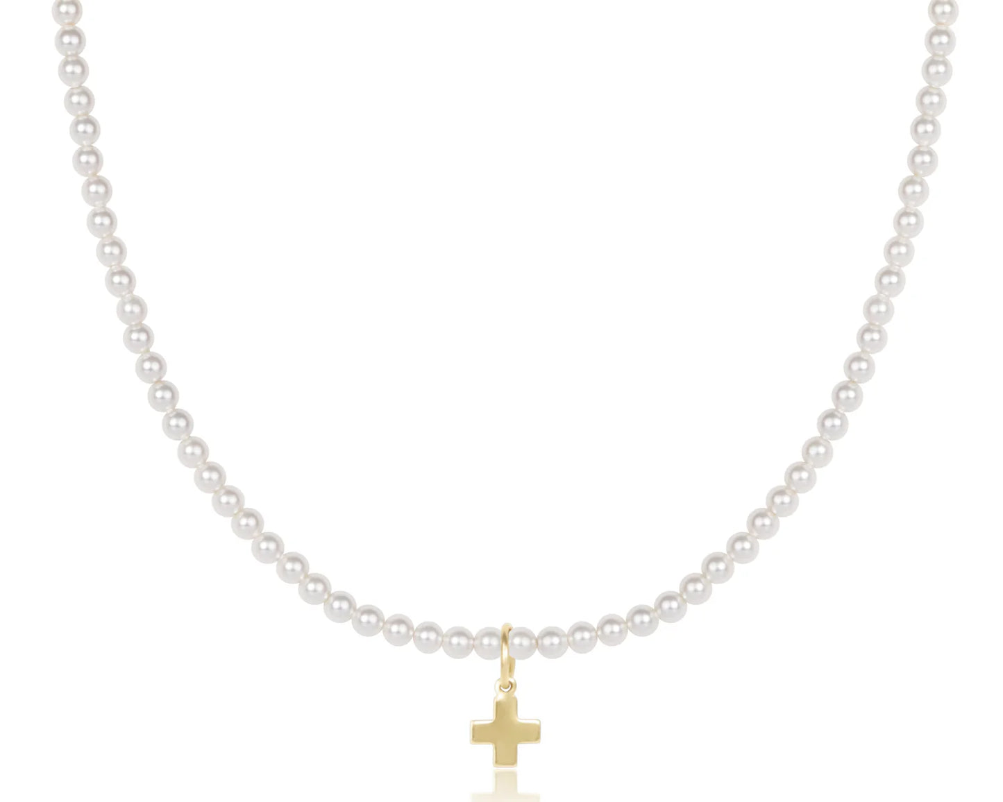 Enewton Classic Pearl 3mm Bead Necklace - Signature Cross Gold 17"