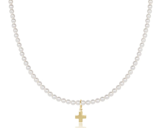 Enewton Classic Pearl 3mm Bead Necklace - Signature Cross Gold 17"