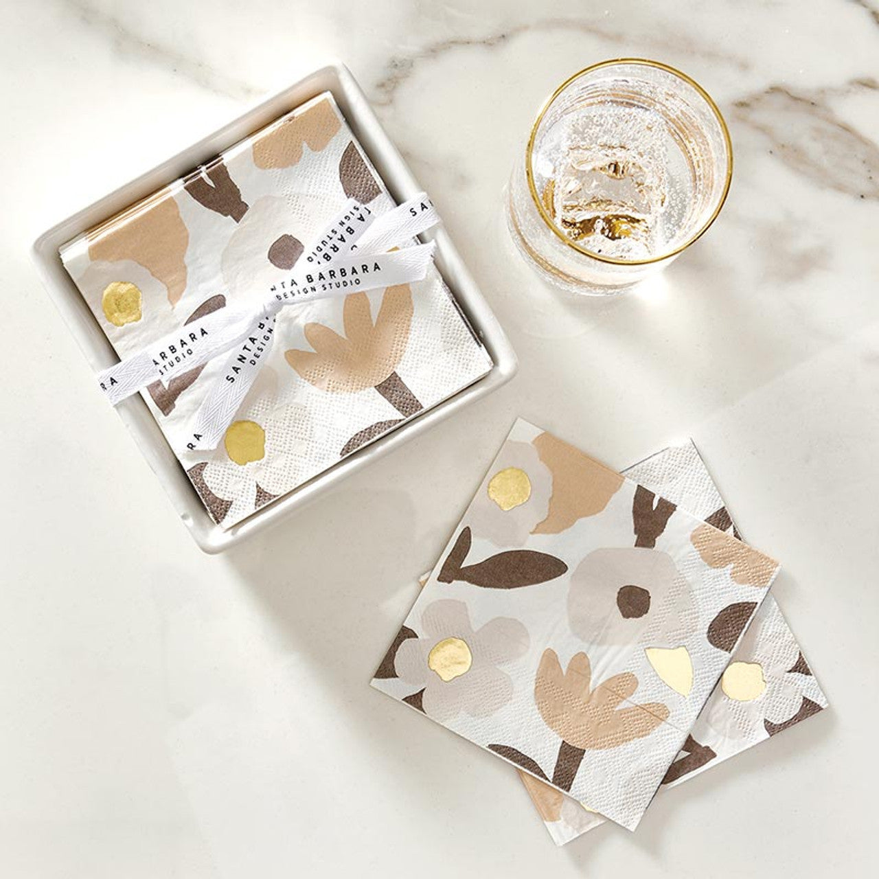 Cocktail Paper Napkins and Ceramic Tray Gift Set, 2-Piece