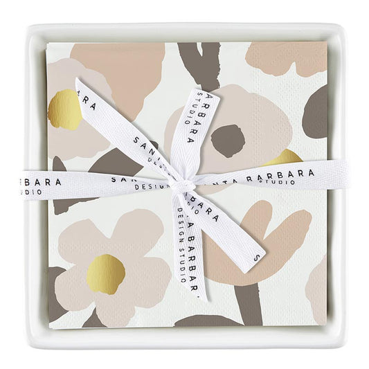 Cocktail Paper Napkins and Ceramic Tray Gift Set, 2-Piece