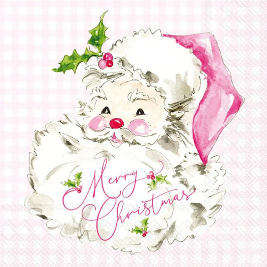 BI Cocktail Napkins  Pink Santa 20 count